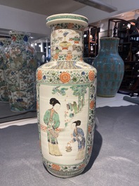 A fine Chinese famille verte rouleau vase, Kangxi